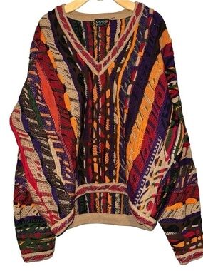 COOGI Men’s Size M Multicolor Purple Orange Brown V-Neck Sweater
